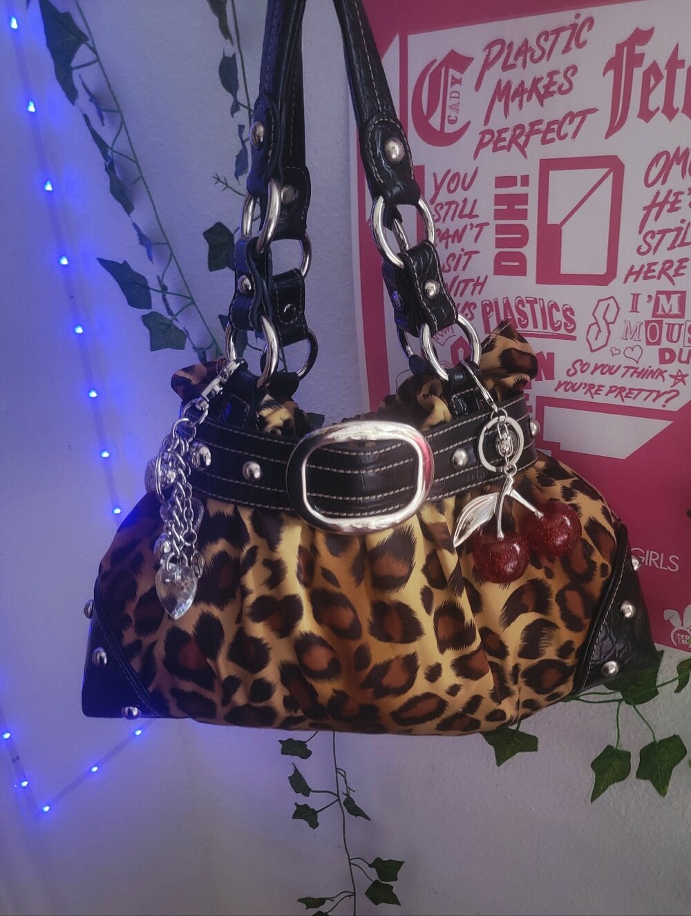 Y2k Leopard Kathy Van Zeeland Hobo Shoulder Bag mcbling